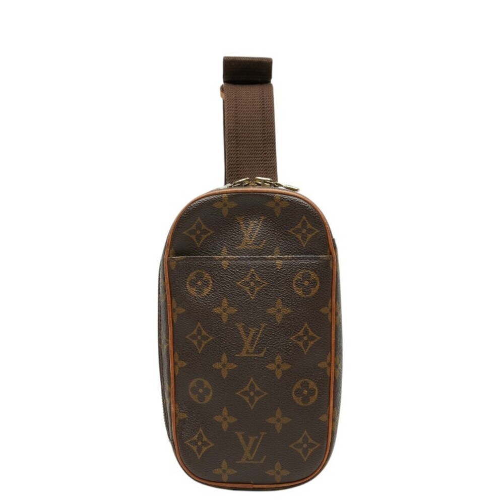 LOUIS VUITTON Authentic Brown Monogram Leather Pochette Shoulder Bag